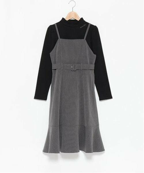 pom ponette junior / ポンポネット ジュニア ミニ丈・ひざ丈ワンピース | キャミワンピ＋パフスリーブトップス（グレー）