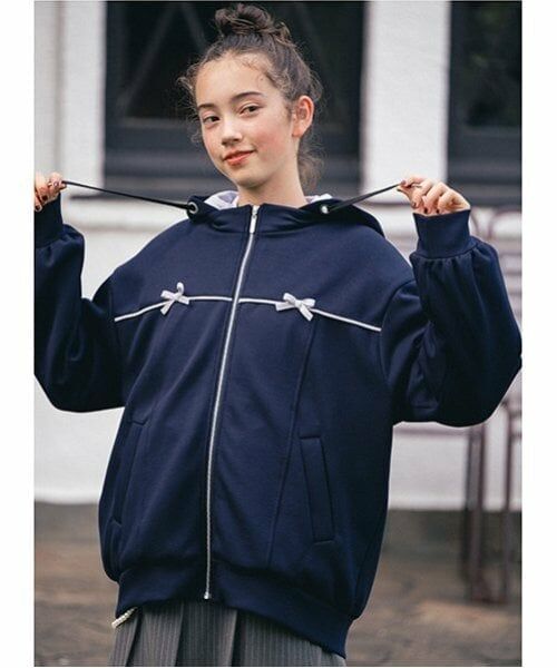 pom ponette junior / ポンポネット ジュニア ブルゾン | 3WAYミニリボンダンボールパーカ（紺）