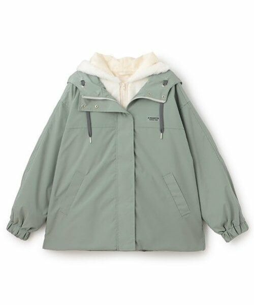 pom ponette junior / ポンポネット ジュニア ブルゾン | 【撥水】フェイクファーライナー3WAYブルゾン（薄カーキ）