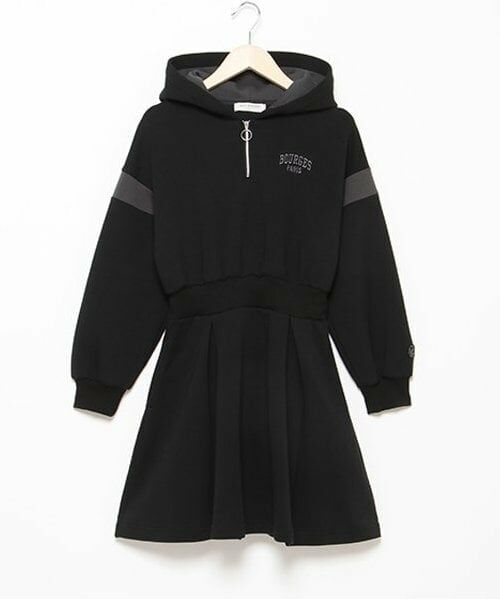 pom ponette junior / ポンポネット ジュニア ミニ丈・ひざ丈ワンピース | ダンボールパーカワンピース（黒）