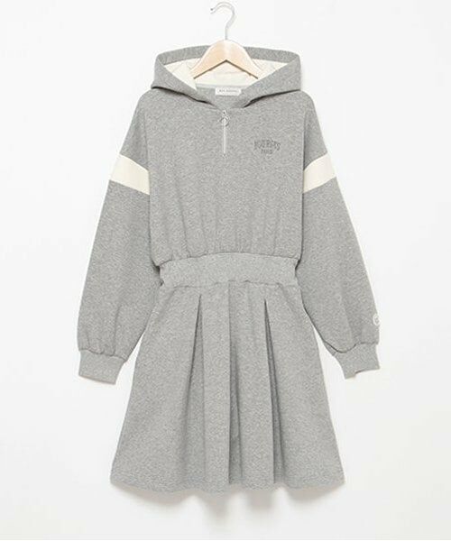 pom ponette junior / ポンポネット ジュニア ミニ丈・ひざ丈ワンピース | ダンボールパーカワンピース（ライト グレー）