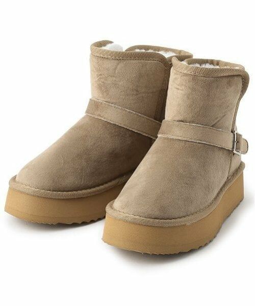 pom ponette junior / ポンポネット ジュニア ブーツ(ショート丈) | 2WAYフェイクムートンショートブーツ(ベージュ)