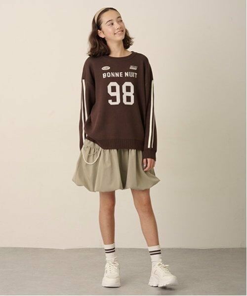 pom ponette junior / ポンポネット ジュニア ミニ・ひざ丈スカート | パールチャームバルーンスカート(カーキ)