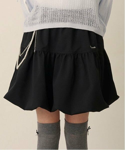 pom ponette junior / ポンポネット ジュニア ミニ・ひざ丈スカート | パールチャームバルーンスカート(黒)