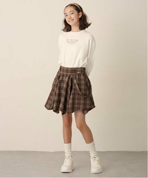 pom ponette junior / ポンポネット ジュニア ショート・ハーフ・半端丈パンツ | イレギュラーヘムスカパン(茶)