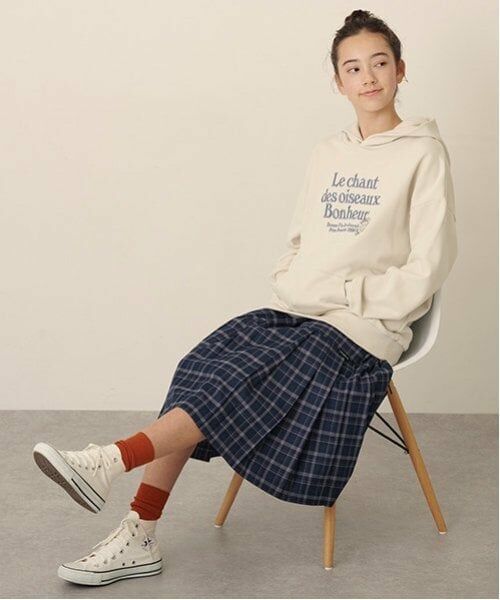 pom ponette junior / ポンポネット ジュニア ミニ・ひざ丈スカート | チェックミディスカート（紺）