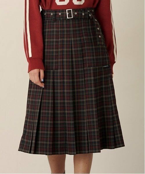 pom ponette junior / ポンポネット ジュニア ミニ・ひざ丈スカート | チェックミディスカート（チャコール）