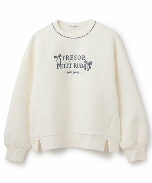 pom ponette junior / ポンポネット ジュニア スウェット | リボン刺しゅうダンボールプルオーバー（オフ ホワイト）