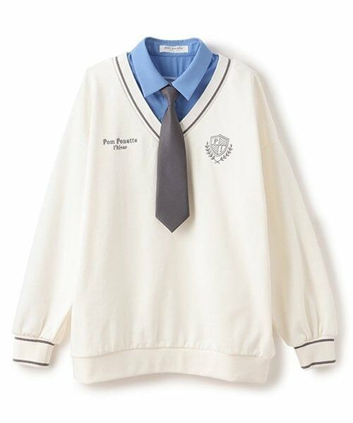 pom ponette junior / ポンポネット ジュニア スウェット | ネクタイつき裏毛トレーナー（オフ ホワイト）