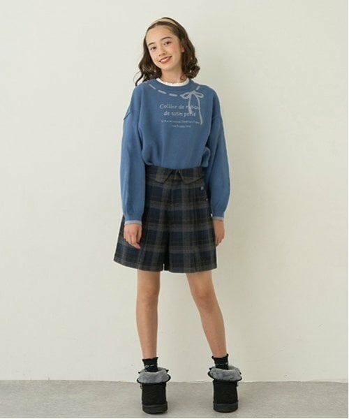 pom ponette junior / ポンポネット ジュニア ニット・セーター | リボンジャガードフリル衿ニット（ディープ ブルー）