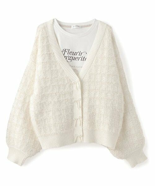 pom ponette junior / ポンポネット ジュニア カーディガン・ボレロ | シャギーチェックカーデセット（白）