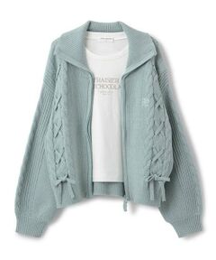 pom ponette junior / ポンポネット ジュニア カーディガン・ボレロ | レースアップZIPニットカーデセット