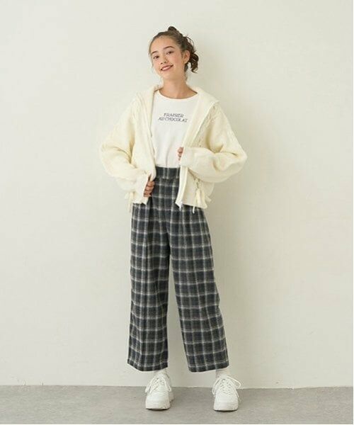 pom ponette junior / ポンポネット ジュニア カーディガン・ボレロ | レースアップZIPニットカーデセット（オフ ホワイト）