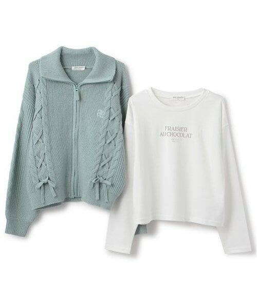 pom ponette junior / ポンポネット ジュニア カーディガン・ボレロ | レースアップZIPニットカーデセット | 詳細1