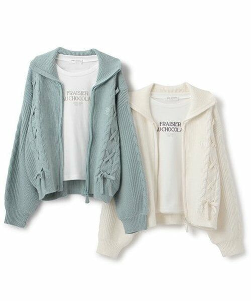 pom ponette junior / ポンポネット ジュニア カーディガン・ボレロ | レースアップZIPニットカーデセット | 詳細12