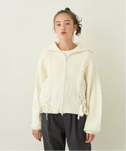 pom ponette junior / ポンポネット ジュニア カーディガン・ボレロ | レースアップZIPニットカーデセット | 詳細15