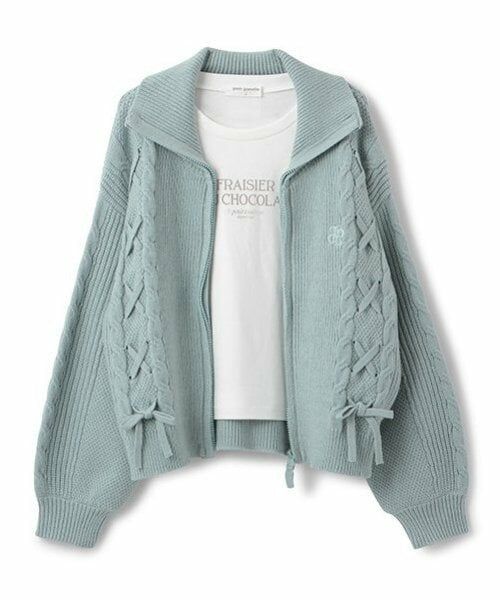 pom ponette junior / ポンポネット ジュニア カーディガン・ボレロ | レースアップZIPニットカーデセット（エメラルド グリーン）