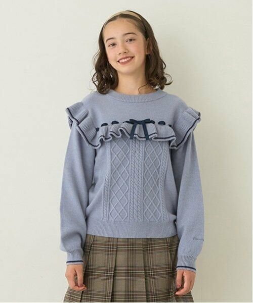 pom ponette junior / ポンポネット ジュニア ニット・セーター | リボンフリルニット（ブルー）