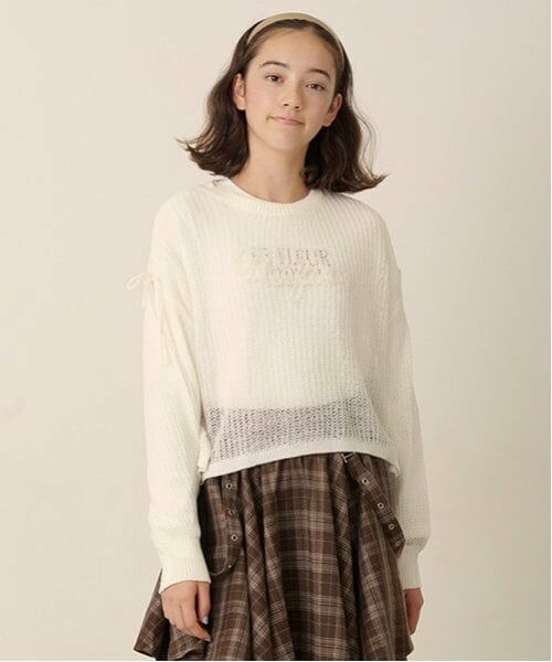 pom ponette junior / ポンポネット ジュニア ニット・セーター | メッシュ編みニット＋ロンTセット（オフ ホワイト）