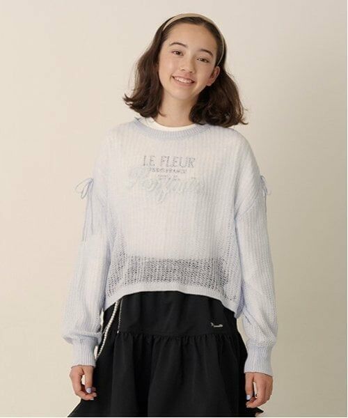pom ponette junior / ポンポネット ジュニア ニット・セーター | メッシュ編みニット＋ロンTセット（ブルー）