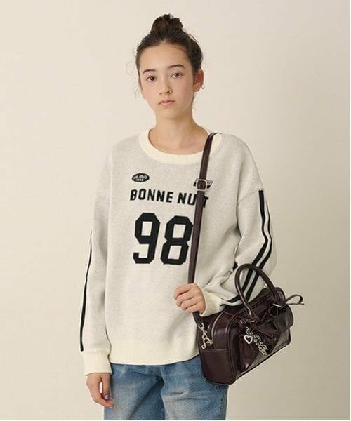 pom ponette junior / ポンポネット ジュニア ニット・セーター | ナンバリングジャガードニット（オフ ホワイト）