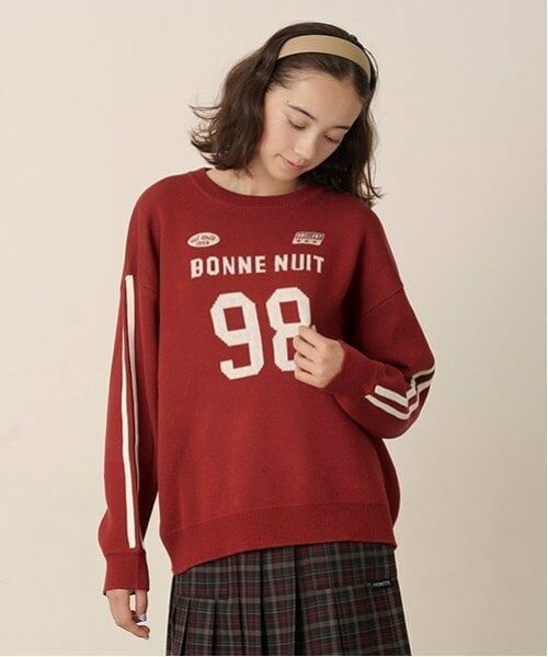 pom ponette junior / ポンポネット ジュニア ニット・セーター | ナンバリングジャガードニット（赤）