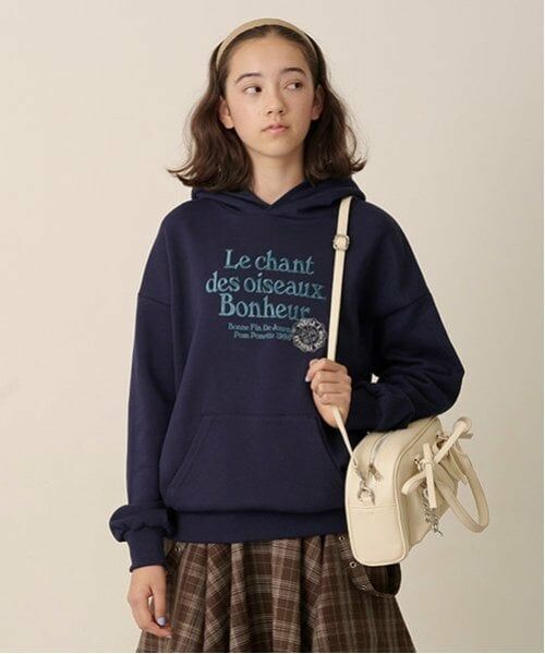 pom ponette junior / ポンポネット ジュニア パーカー | 【GOOD PRICE】クシュっと袖レタリング裏毛パーカ（紺）