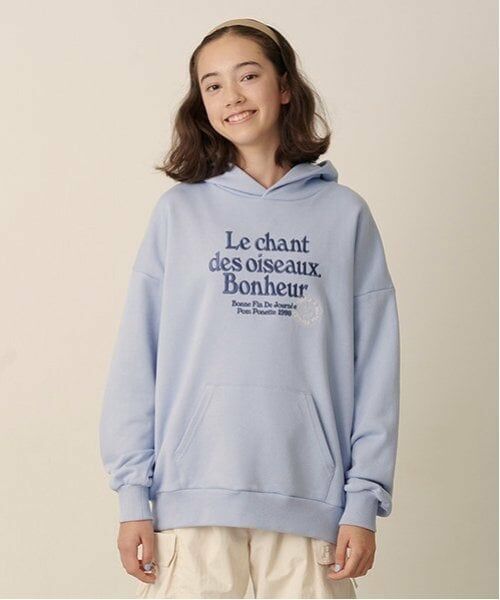 pom ponette junior / ポンポネット ジュニア パーカー | 【GOOD PRICE】クシュっと袖レタリング裏毛パーカ（ブルー）