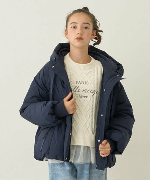 pom ponette junior / ポンポネット ジュニア ブルゾン | 【撥水】【家庭洗濯可】リボンチャームつきダウンジャケット（紺）