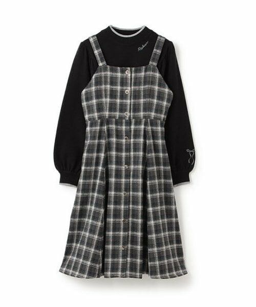 pom ponette junior / ポンポネット ジュニア ミニ丈・ひざ丈ワンピース | ニットプルオーバー×キャミワンピセット（グレー）