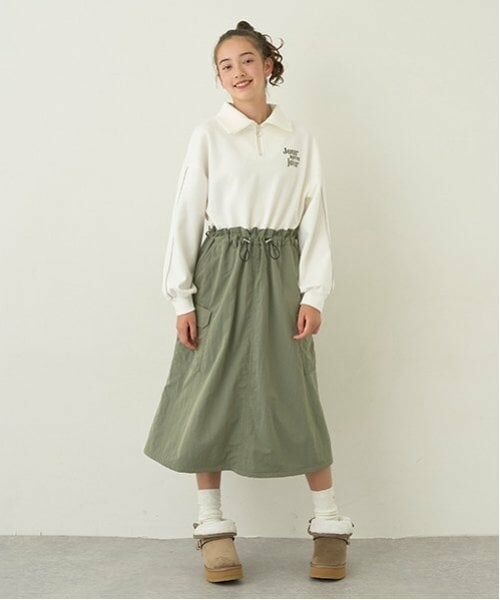 pom ponette junior / ポンポネット ジュニア ミニ丈・ひざ丈ワンピース | 【あったか】ハーフジップカーゴワンピース（カーキ）