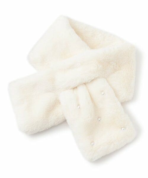 pom ponette junior / ポンポネット ジュニア マフラー・ショール・スヌード・ストール | パールつきフェイクファーティペット（オフ ホワイト）