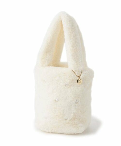 pom ponette junior / ポンポネット ジュニア ハンドバッグ | パールつきフェイクファーバッグ（オフ ホワイト）