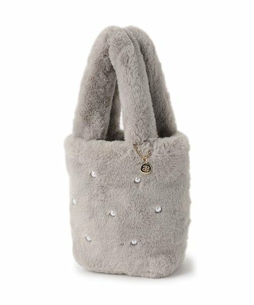 pom ponette junior / ポンポネット ジュニア ハンドバッグ | パールつきフェイクファーバッグ（ライト グレー）