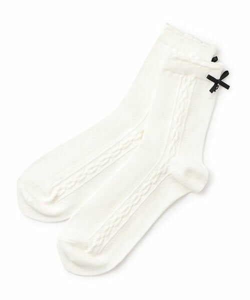 pom ponette junior / ポンポネット ジュニア ソックス | 後ろリボンクルーソックス（オフ ホワイト）