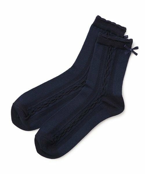 pom ponette junior / ポンポネット ジュニア ソックス | 後ろリボンクルーソックス（紺）