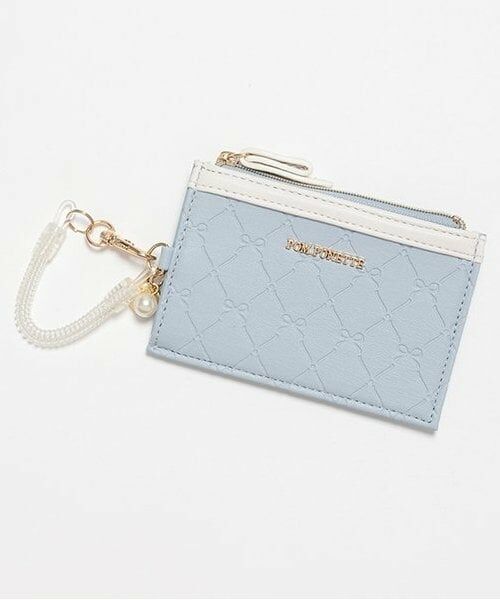 pom ponette junior / ポンポネット ジュニア カードケース・名刺入れ・定期入れ | リボン型押し総柄定期入れ（ライト ブルー）