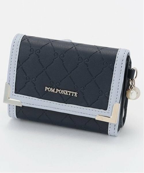 pom ponette junior / ポンポネット ジュニア 財布・コインケース・マネークリップ | リボン型押し総柄ミニ財布（紺）