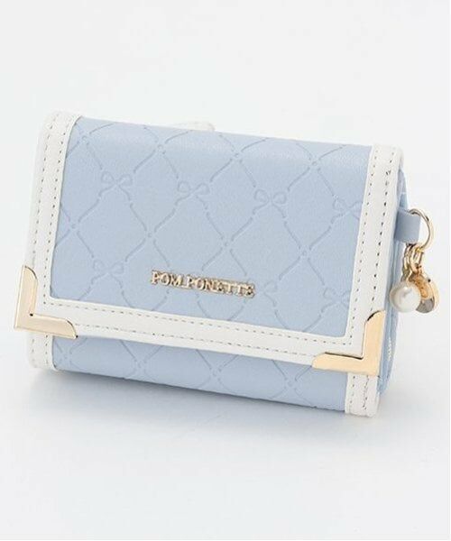 pom ponette junior / ポンポネット ジュニア 財布・コインケース・マネークリップ | リボン型押し総柄ミニ財布（ライト ブルー）