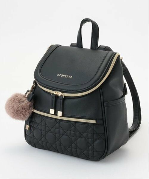 pom ponette junior / ポンポネット ジュニア リュック・バックパック | チャーム付きバケツ型リュック（黒）