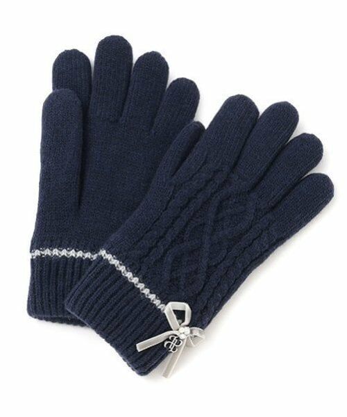 pom ponette junior / ポンポネット ジュニア 手袋 | ケーブル裏シャギー手袋（紺）
