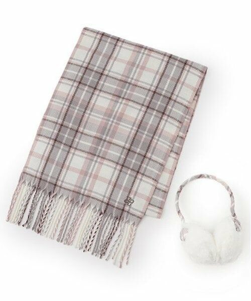 pom ponette junior / ポンポネット ジュニア マフラー・ショール・スヌード・ストール | チェックマフラー・イヤマフセット（ピンク）
