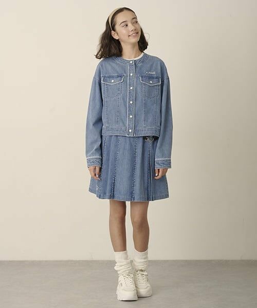 pom ponette junior / ポンポネット ジュニア ミニ・ひざ丈スカート | インパン付きビットパーツプリーツスカート(モデレート ブルー)