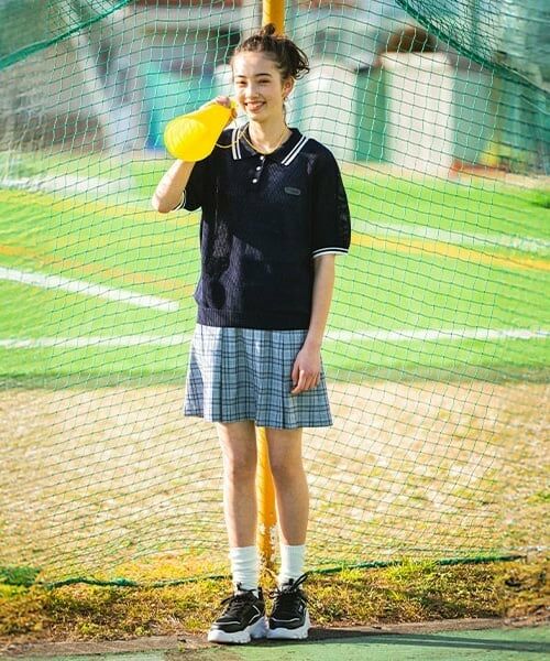 pom ponette junior / ポンポネット ジュニア ミニ・ひざ丈スカート | インパン付きビットパーツプリーツスカート(グレー)