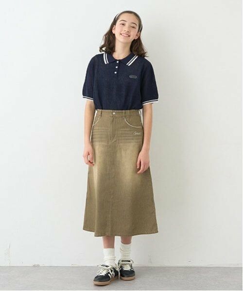 pom ponette junior / ポンポネット ジュニア ミニ・ひざ丈スカート | ハートポケットデニムスカート(ベージュ)