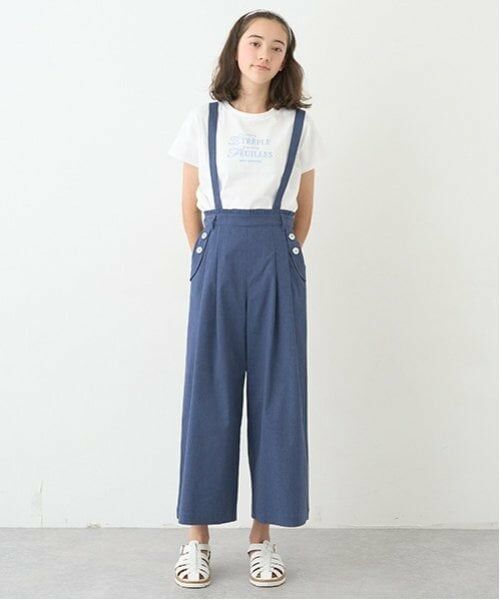 pom ponette junior / ポンポネット ジュニア その他パンツ | サス付きワイドパンツ（紺）