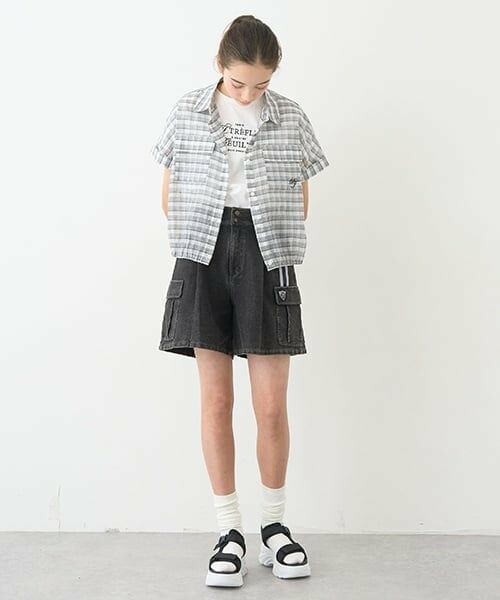 pom ponette junior / ポンポネット ジュニア ショート・ハーフ・半端丈パンツ | 【のびのび】カットデニムカーゴショートパンツ | 詳細3