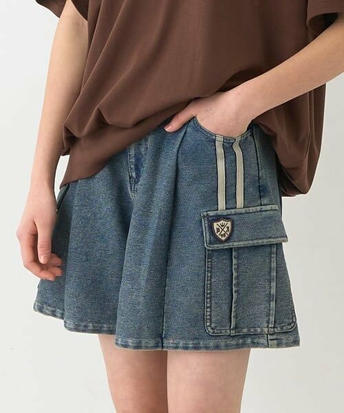 pom ponette junior / ポンポネット ジュニア ショート・ハーフ・半端丈パンツ | 【のびのび】カットデニムカーゴショートパンツ（ディープ ブルー）