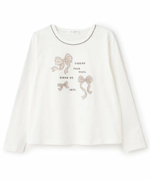 pom ponette junior / ポンポネット ジュニア Tシャツ | リボンアップリケTシャツ（白）