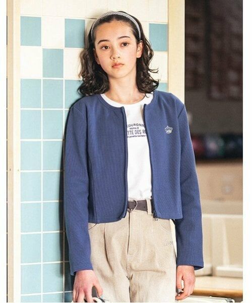 pom ponette junior / ポンポネット ジュニア カーディガン・ボレロ | ノーカラーZIPカーデTシャツセット | 詳細1
